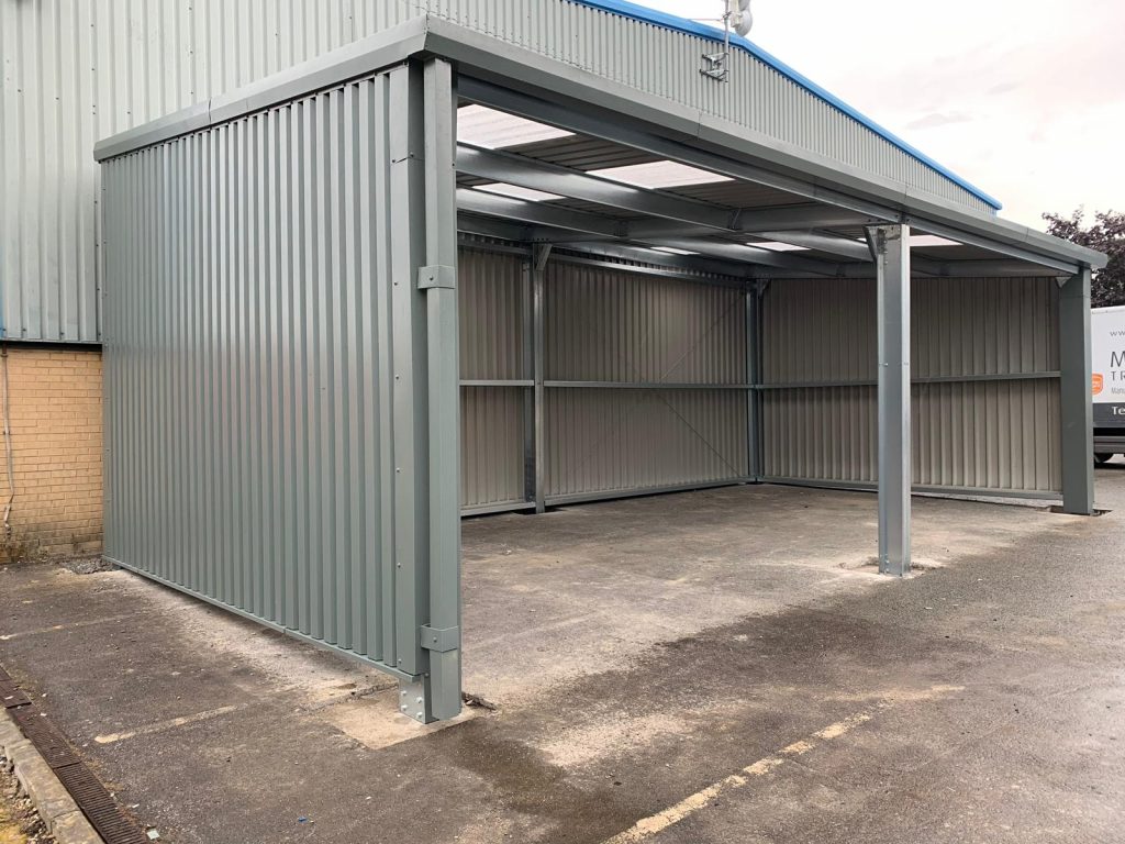 5m x 11m steel window frame storage canopy in Manchester